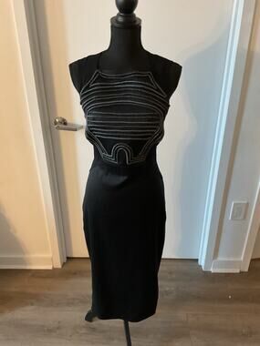 H&M Conscious Exclusive Olivia Wilde Sculpted Corded Midi Dress Black Sz 12